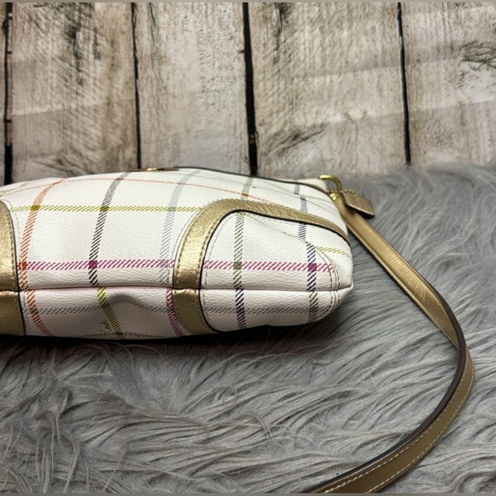 Coach Peyton Tattersal Plaid Rainbow GoldAccent Plaid Messenger Crossbody Bag - Picture 6 of 9